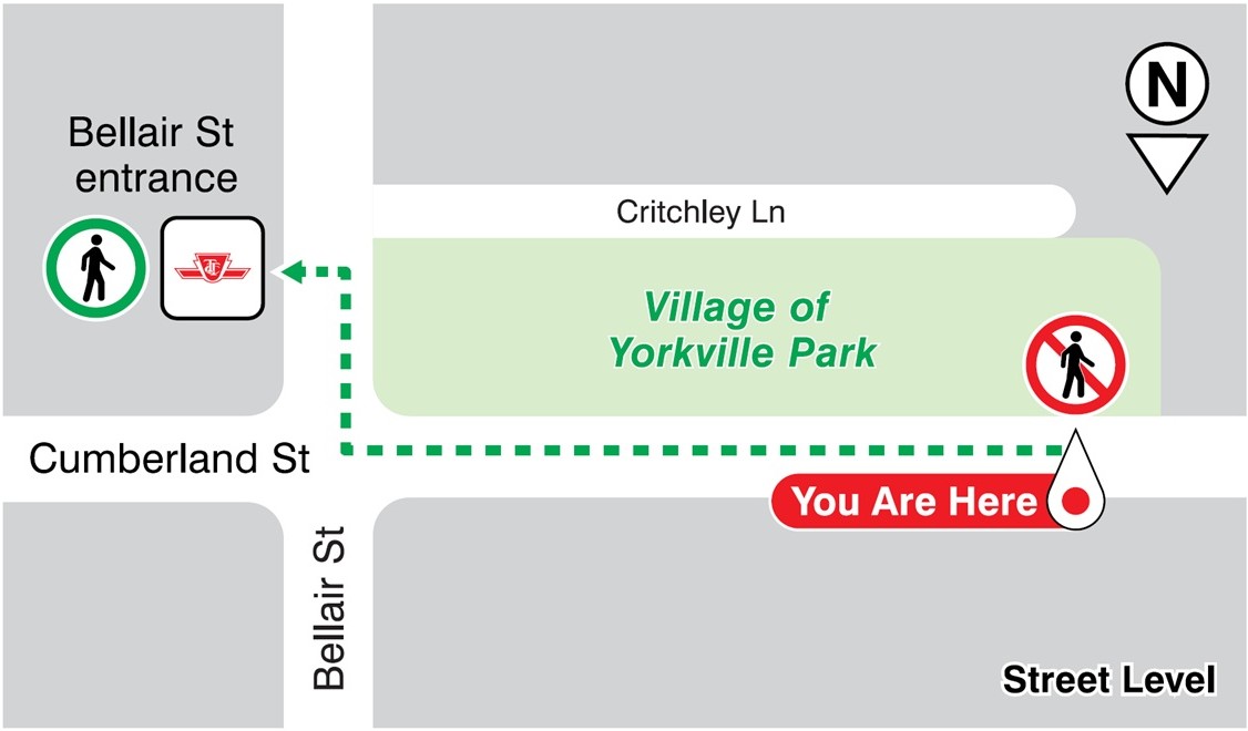 Map showing alternative exit at Bellair Street.