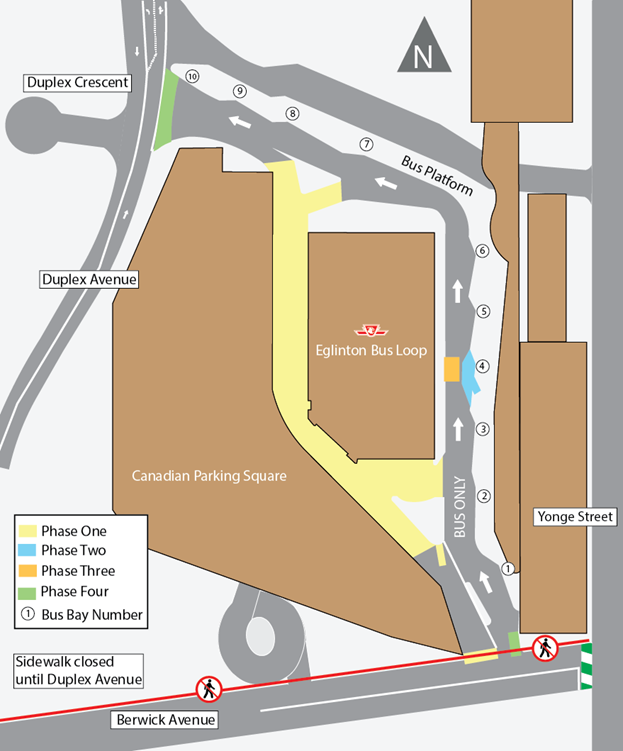 Map showing locations of work areas for each phase