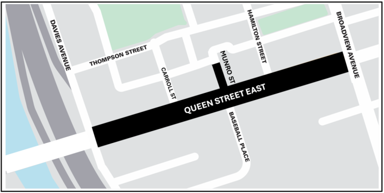 image of Queen East work zone between Davies and Broadview