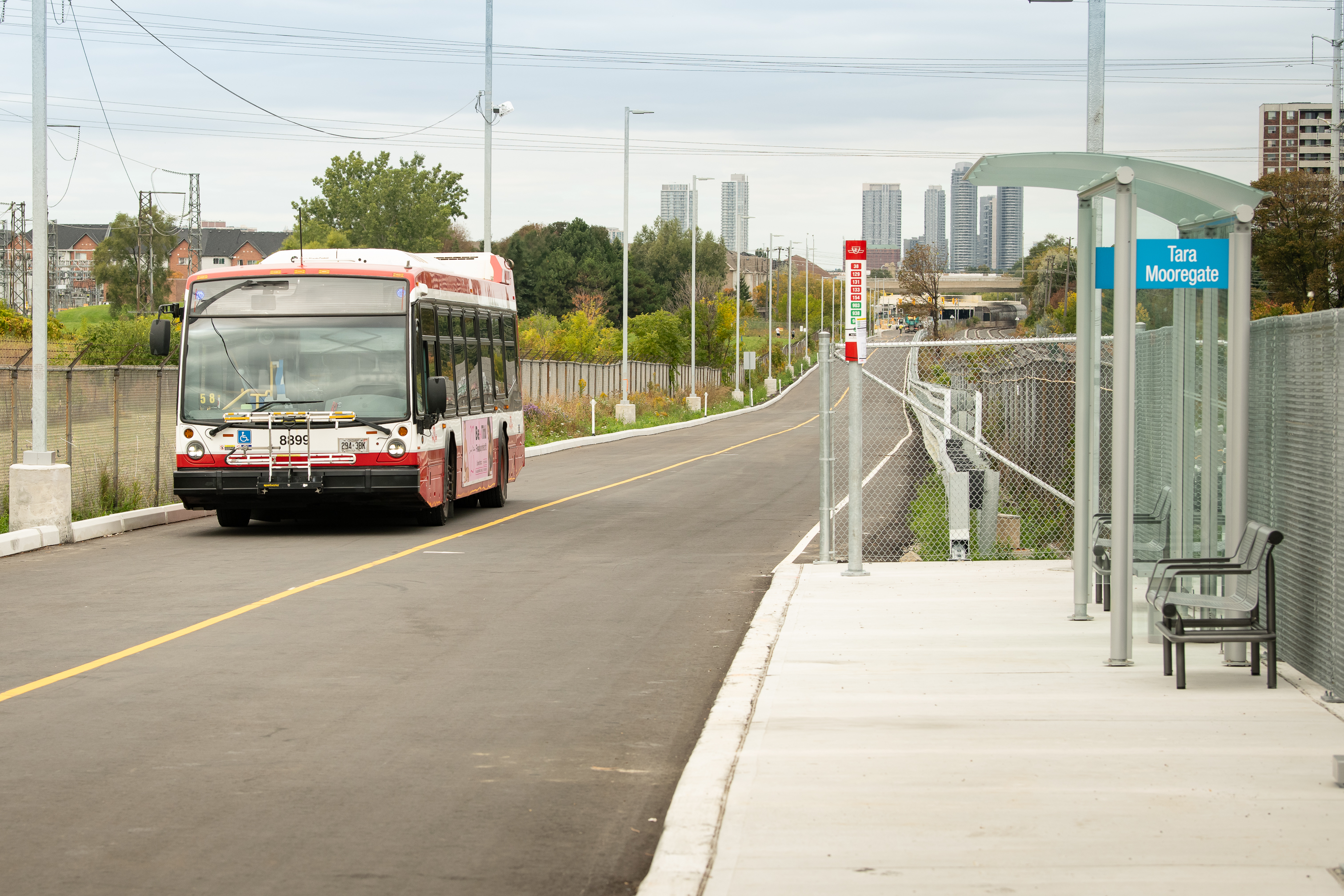 Bus on road at stop