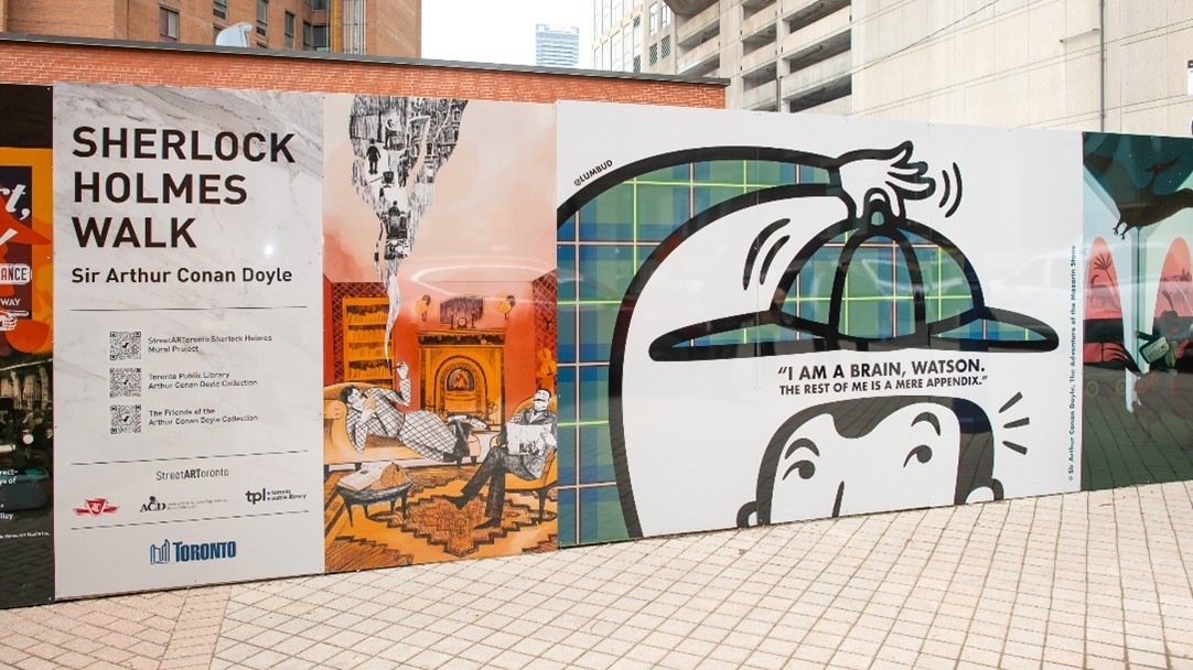 Sherlock Holmes Mural Walk located between Asquith Avenue and Church Street, on the east side of the Toronto Reference Library 