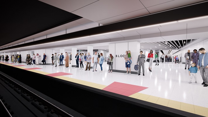 Artist’s rendering of the future Bloor-Yonge Station expanded Line 1 Northbound platform. Design subject to change.
