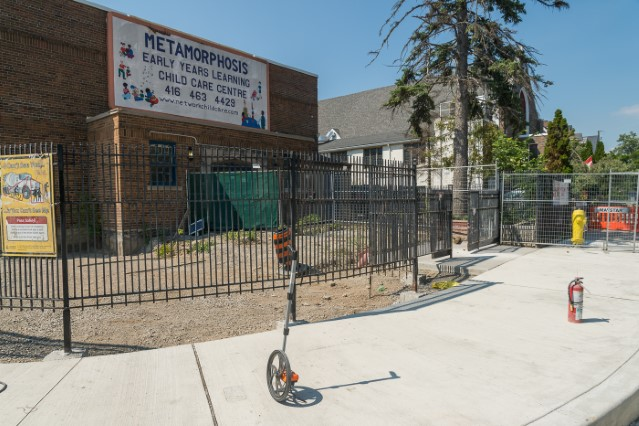 Outside of the daycare by Strathmore and Donlands, construction site has been returned