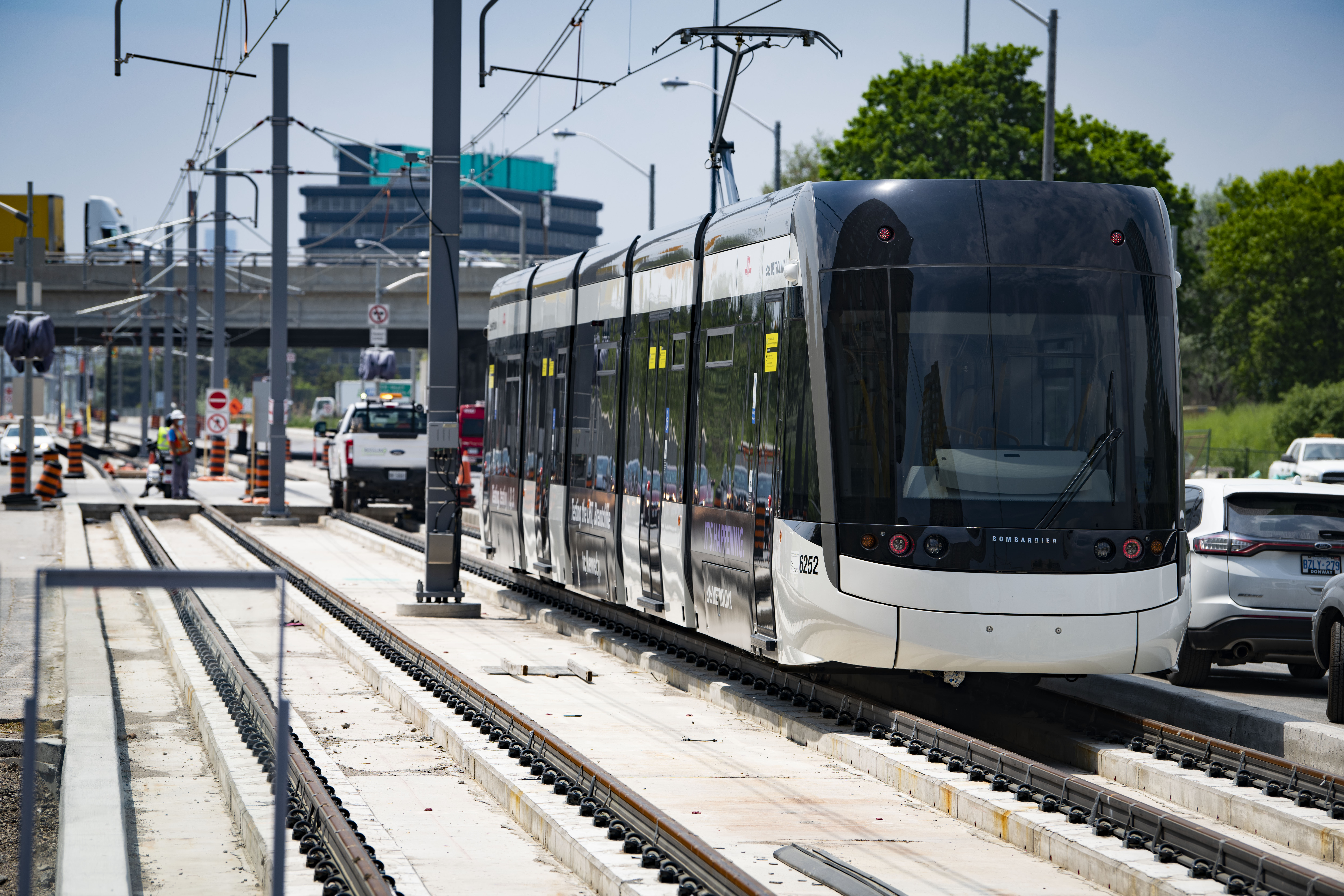 crosstown lrt vehicle on the tracks