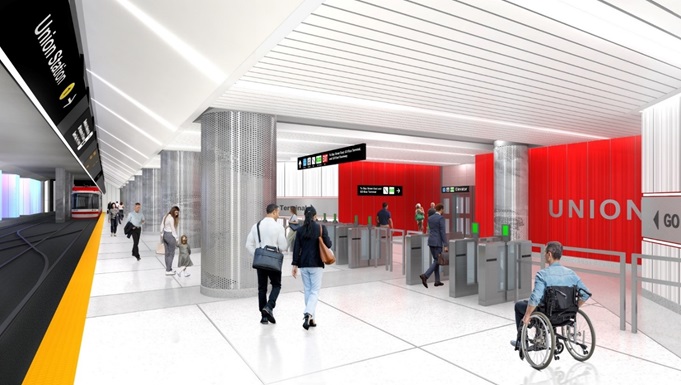 Artist’s rendering of the future Union Streetcar Station typical platform level. Design subject to change.
