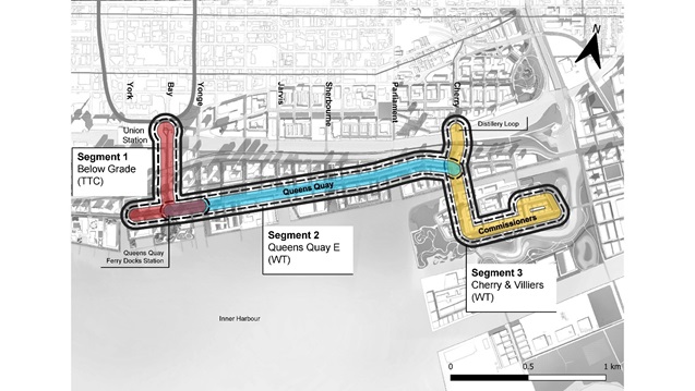 TTC is responsible for project delivery for Segment 1 (Union to Queens Quay Ferry Docks Station).  Waterfront Toronto is responsible for Segments 2 and 3 (Queens Quay to Distiliry Loop and Commissioners).  TTC is also providing overall technical oversight for the project relating to streetcar infrastructure.