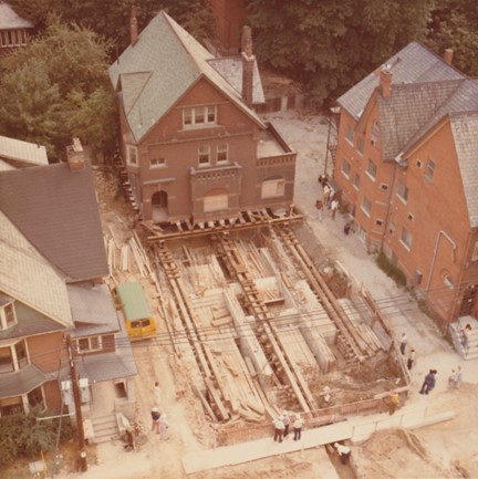 Image of 85 Spadina Road from 1976 during the relocation process.