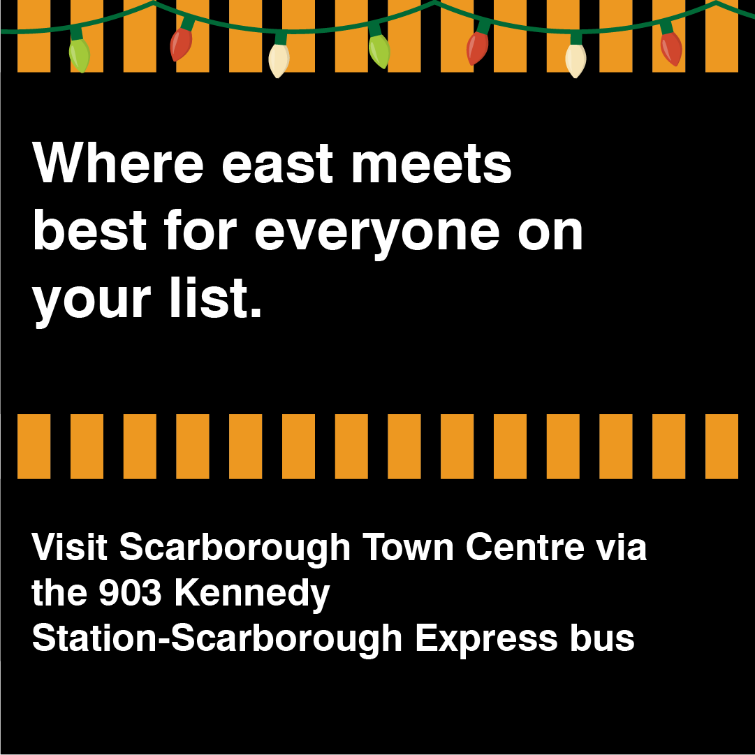 Black subway wall with text Where east meets best for everyone on your list