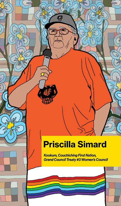 Priscilla Simard wearing an orange shirt and grey baseball cap