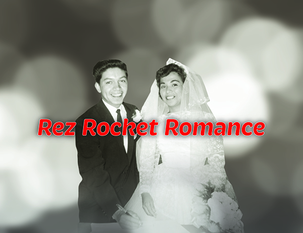 Inspired from the essay of the same name, Rez Rocket Romance is an essay written by Elaine Bomberry about her Parents, her mother, Rita Bomberry (nee McCue) Anishinaabe, from Chimnissing and her father, Peter Bomberry Cayuga from Six Nations of the Grand River. Rita and Peter’s chance encounter on the College Streetcar in the spring of 1960, which led to them meeting, falling in love and marrying.  