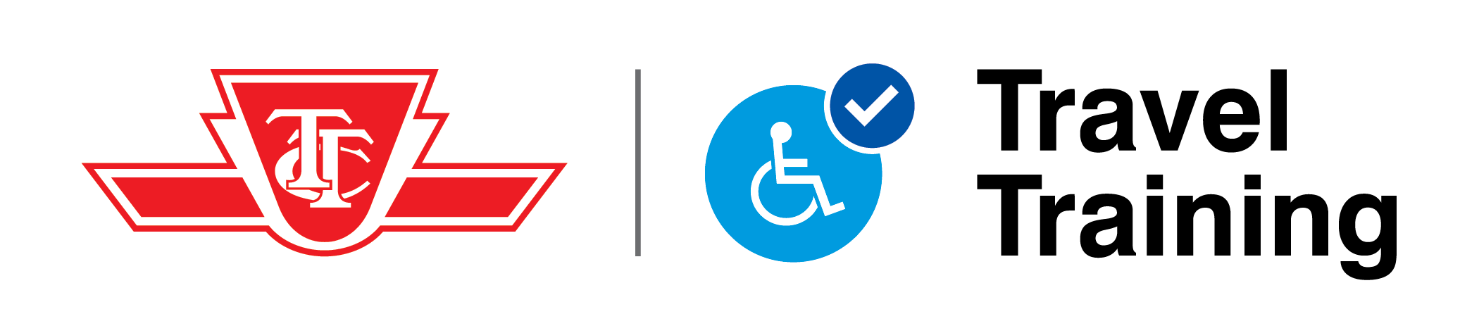 TTC Logo with an accessibility logo with a check mark and the caption Travel Training