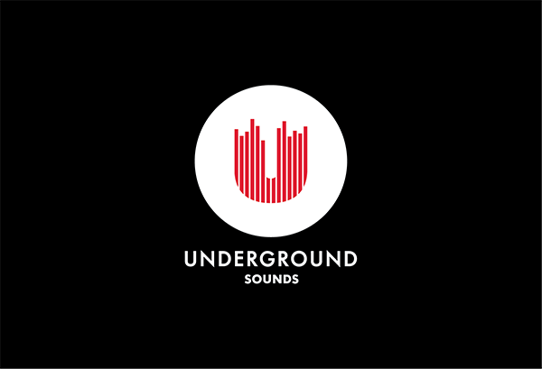 Underground sounds logo featuring a red stylized U on a white background