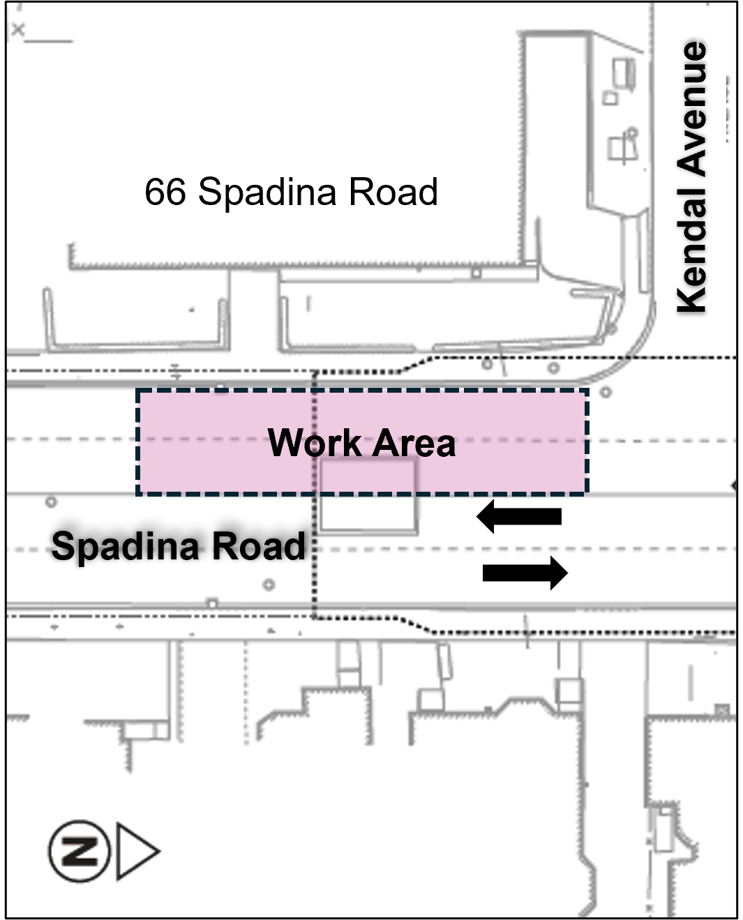 Image showing the work area on Spadina Rd near Kendal Ave
