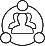 Pictogram of 3 people's heads and shoulders