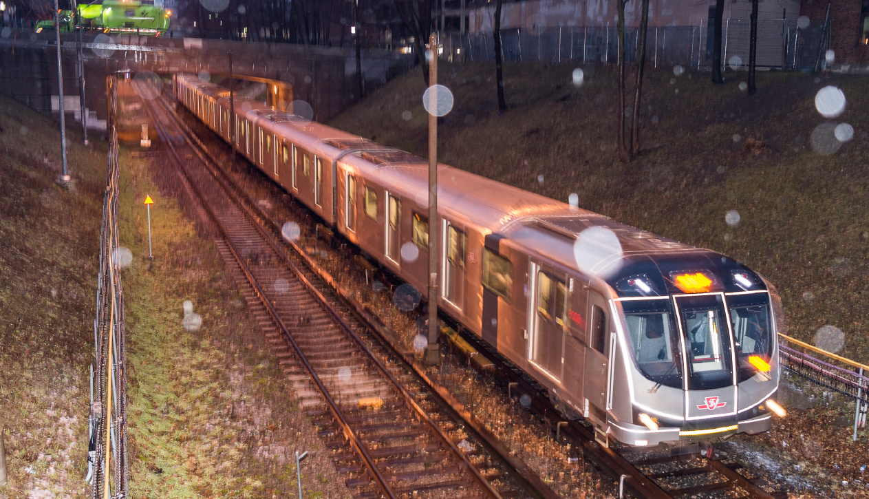 TTC Subway on tracks during night time