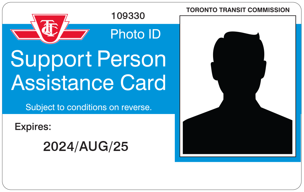 Front side of the Support Person Assistance Card