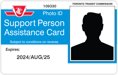 Front side of the Support Person Assistance Card