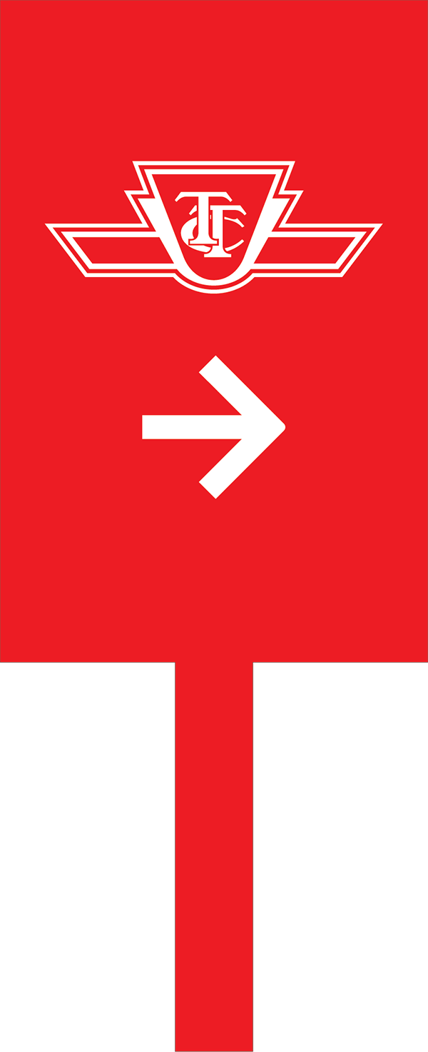 Red paddle with a TTC logo and a right pointing arrow