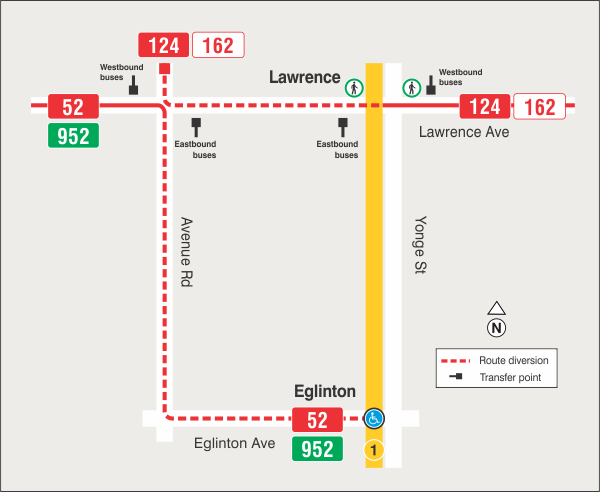 Map of service impact due to Lawrence Station bus terminal closure
