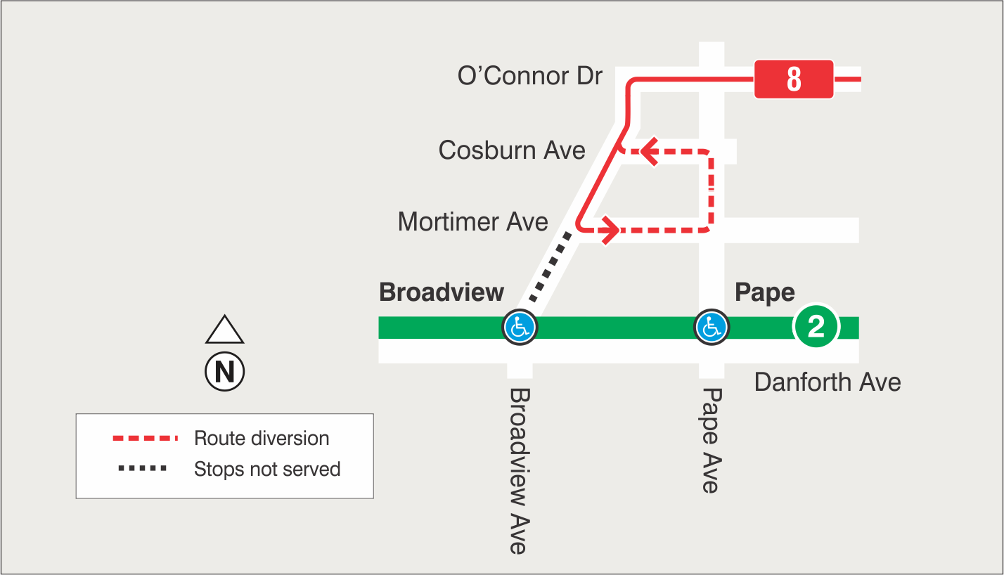 Map of 8 Broadview for Broadview Station bus service changes