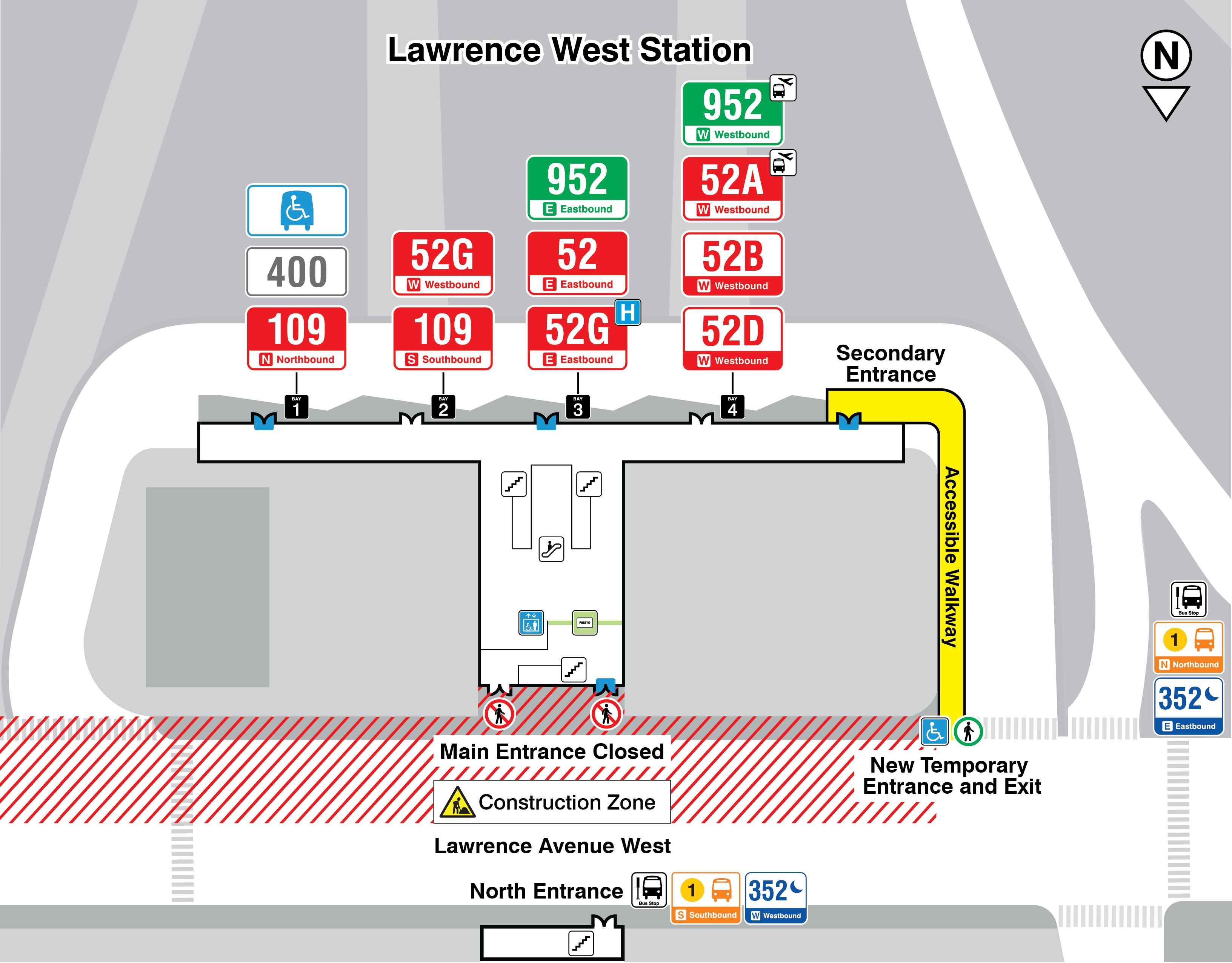 Lawrence West Construction Bus Bays map