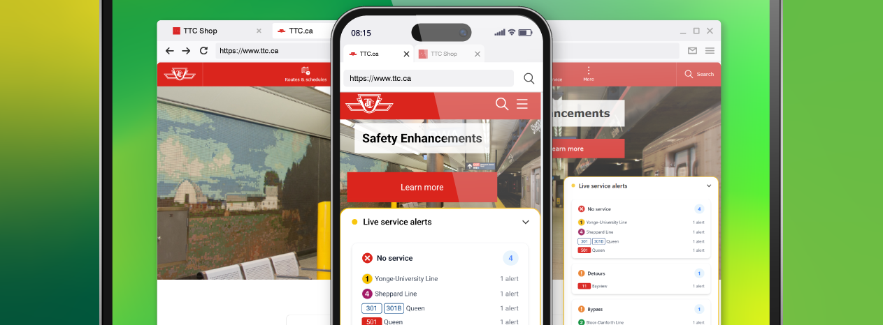 Mockup of the new Live Service Alerts widget on the TTC's website.