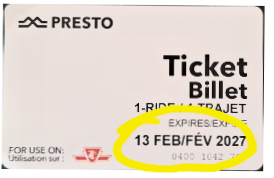 Expiry date on Presto ticket