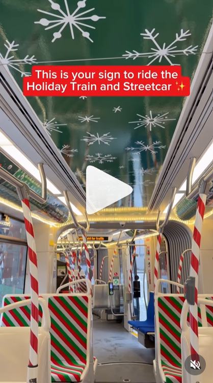 This is a screenshot of an Instagram reel showcasing the TTC Holiday Streetcar