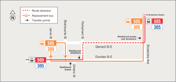 Map of route diversions