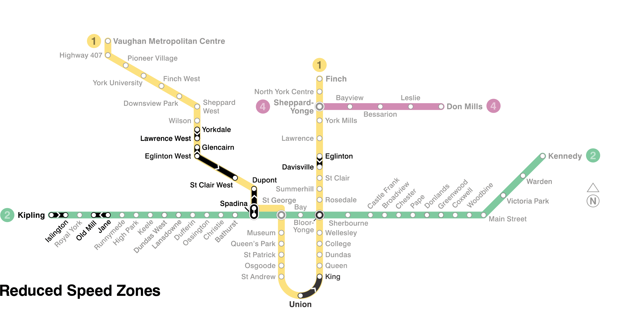 Map of Subway reduced speed zones