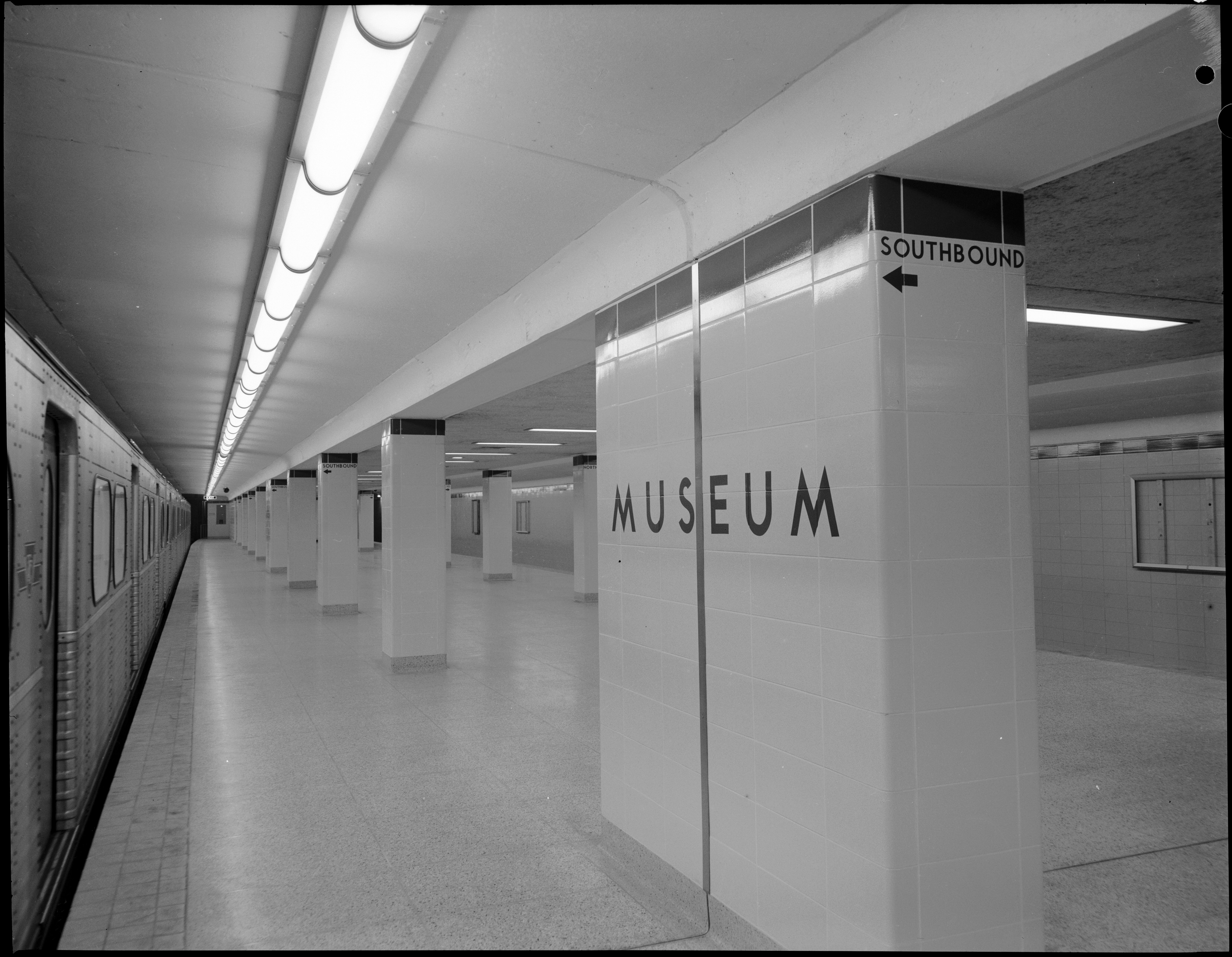 Museum station subway boarding platform on opening day.