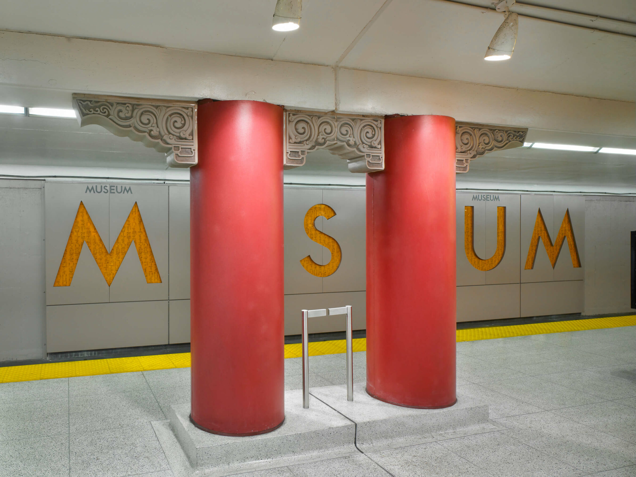  a closer look at the Ancient Chinese Imperial Columns of Museum Station.