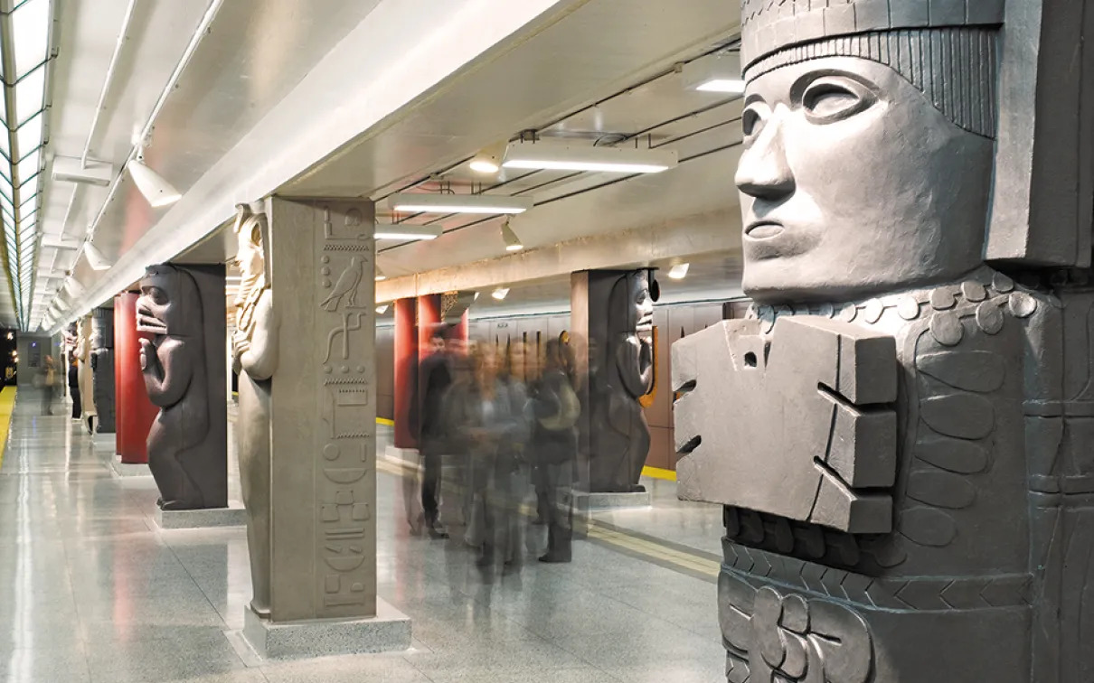 A closer look at the Toltec Warrior columns at Museum Station.