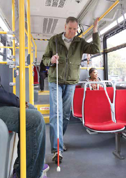 Customer in interior of bus