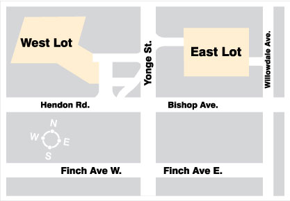 Map of  East Lot  and West Lot for commuter parking in Finch Station