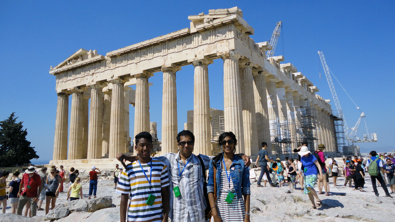 With my two children, Aidan and Tiffany, in front of the Parthenon in Greece. Photo courtesy Stephen Rambali and his wife, Reena, Greenwood Complex