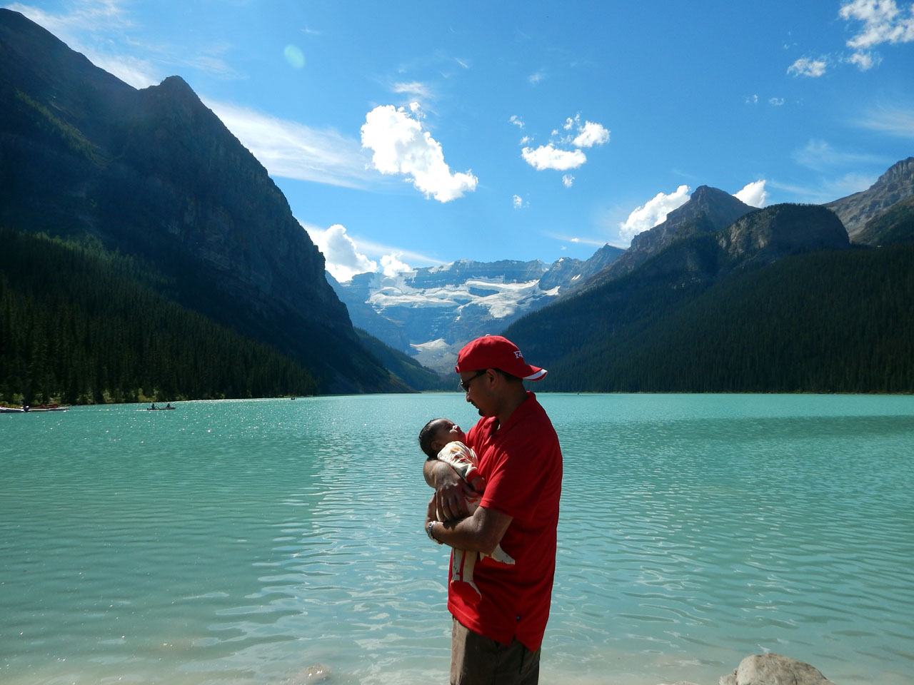 At Lake Louise, Banff with two month old Manish, Photo courtesy Murali Kameswara, Wilson Carhouse