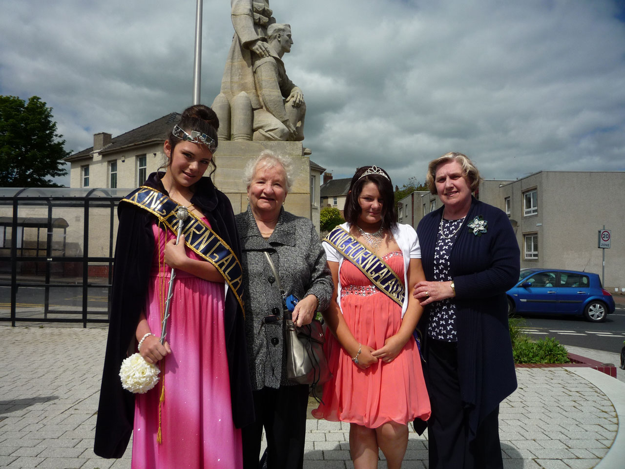 Attending the crowning of the Gala Queen of Kinghorn on a trip back to my hometown in Scotland. Photo courtesy: Margaret Fick, pensioner second from left