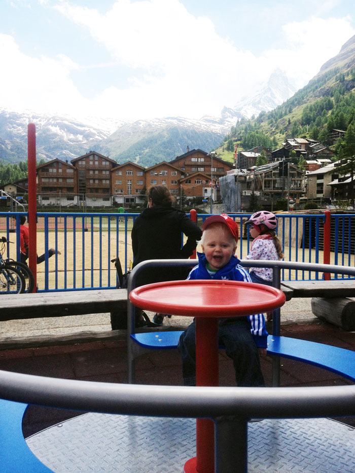 My son, Nathaniel, on the playground with a view of the Matterhorn, in Switerland. Photo courtesy Matt Brown
