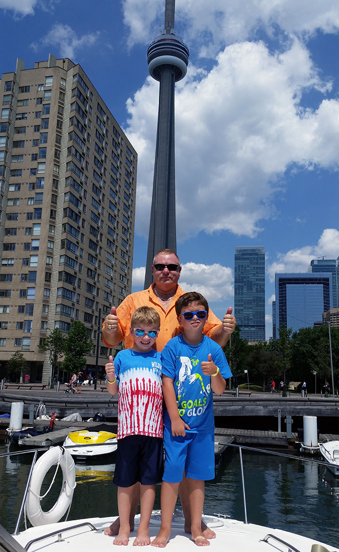 With Matthew and Steven at the ultimate parking spot for the boat. Photo courtesy Mike Connolly