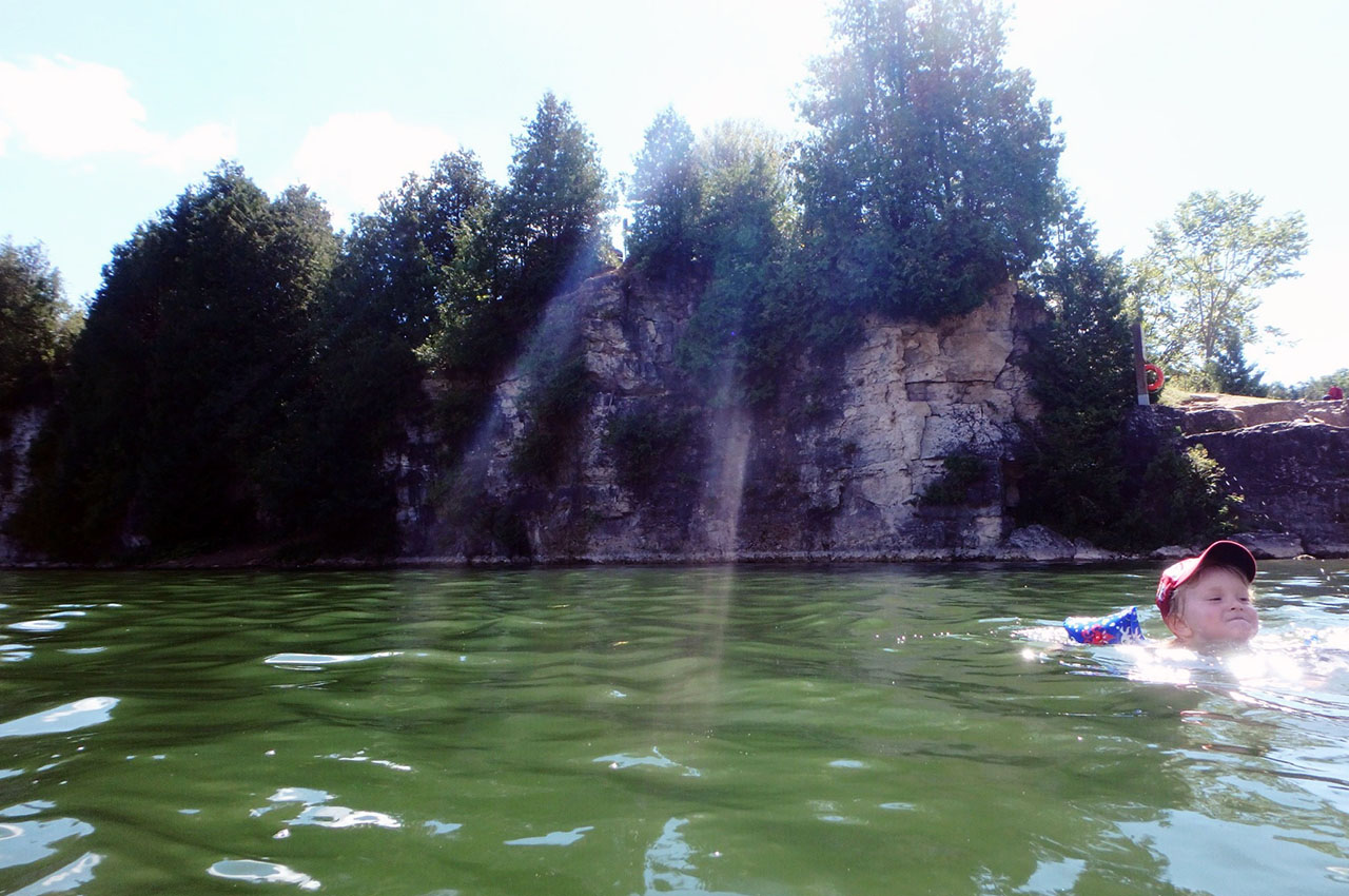 Leo is all smiles while swimming in the Elora Quarry. Photo courtesy Jessica Kosmack