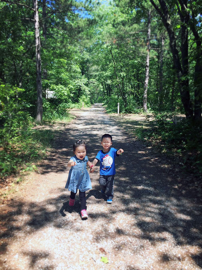 Out for a walk with the kids. Photo courtesy May Guo