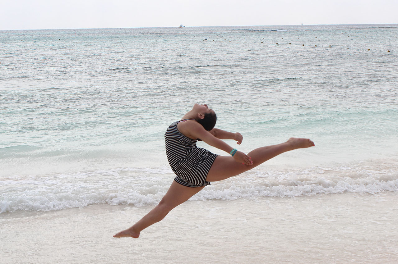 My daughter dancing up in the air in Mayan Rivera beach. Photo courtesy: Noor Al Shaikh