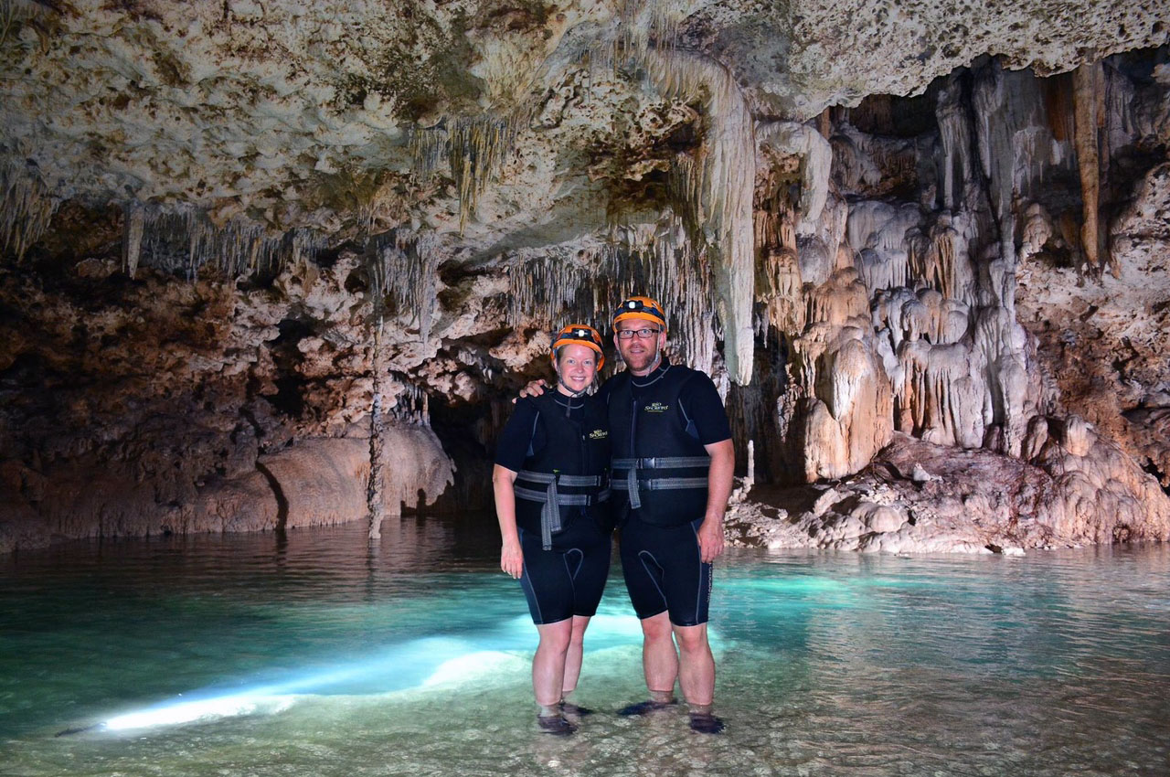With my partner, Stephen, at Rio Secreto, Mexico. Photo courtesy Bobbi Kavanagh
