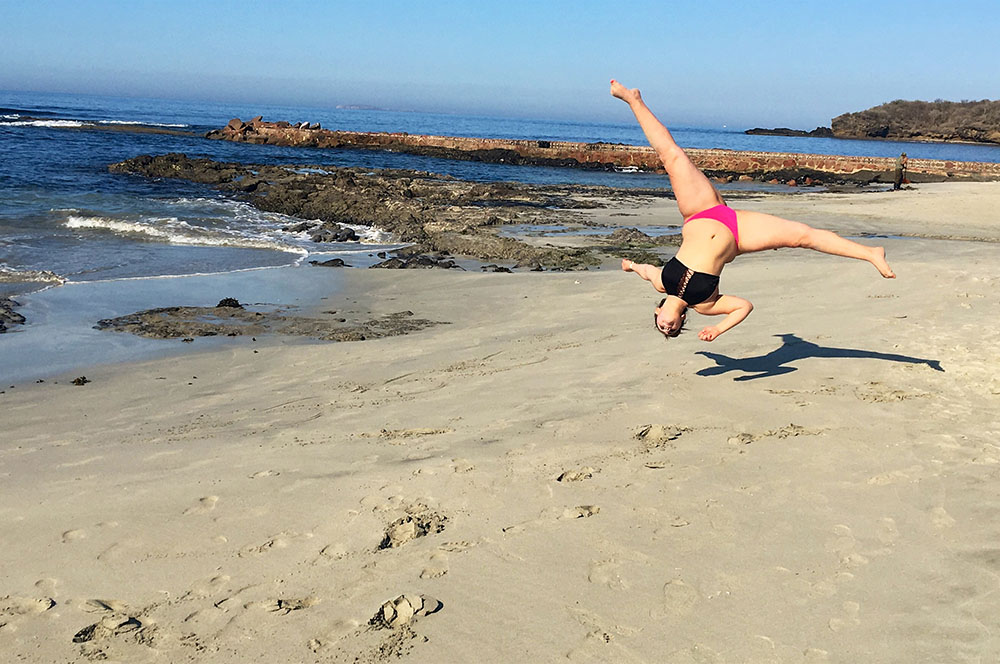 My dancer daughter who loves to do flips in the air every sunny trip we take. Photo courtesy Noor Al Shaikh