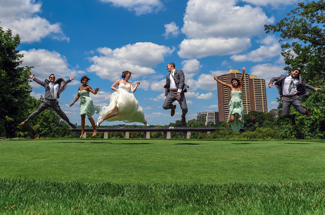 Jumping for joy on our wedding day. Photo courtesy Samantha Landrigan