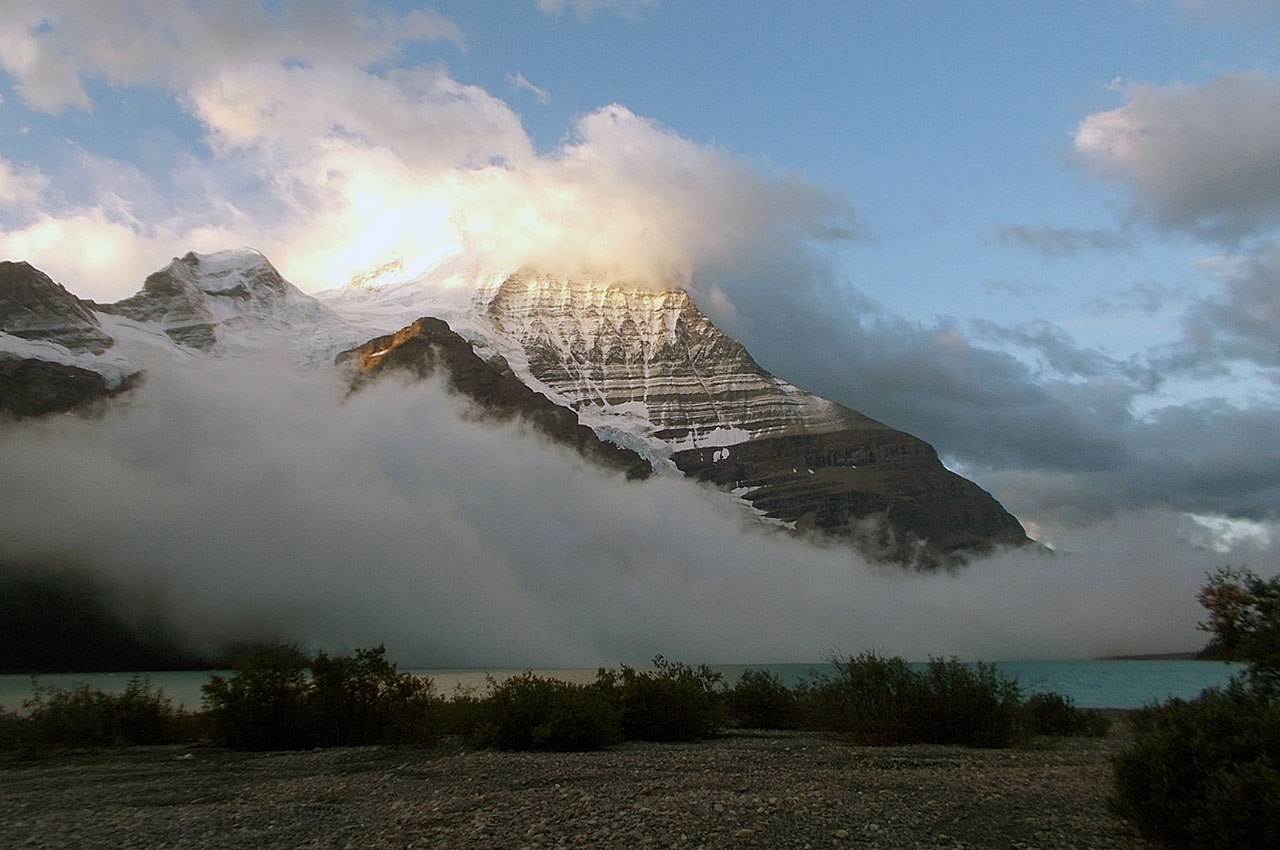 Sunrise on Mount Robson at Berg Lake Campground. Photo courtesy Frances Zeng