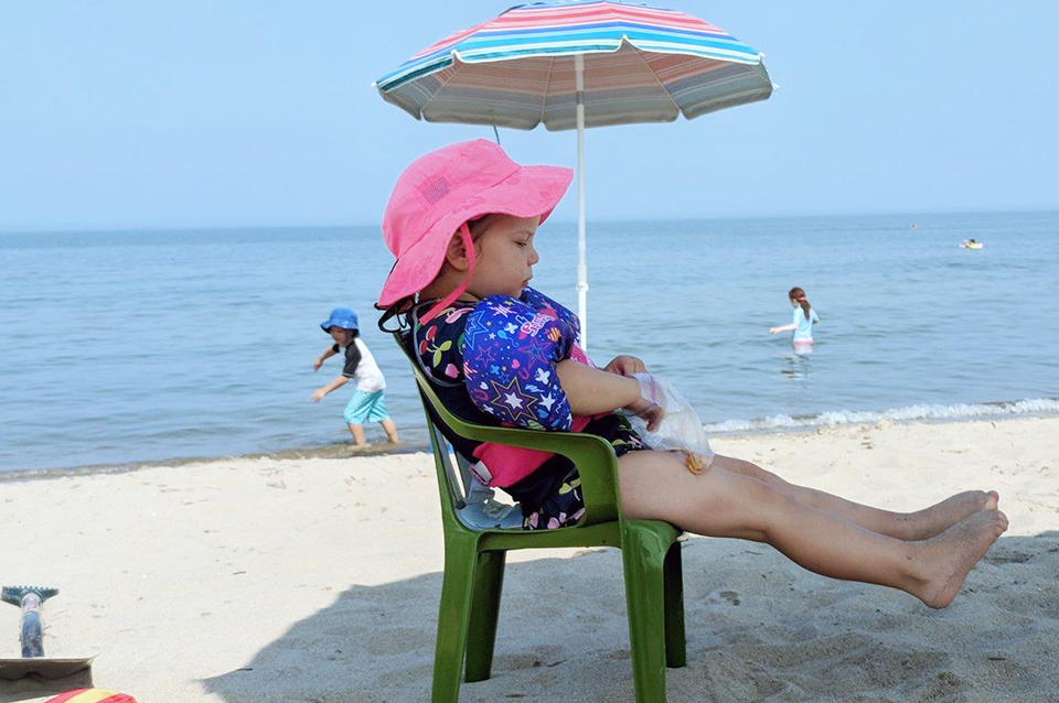 My daughter, Avah, relaxing at Allenwood Beach in Wasaga. Photo courtesy Shawn Silva