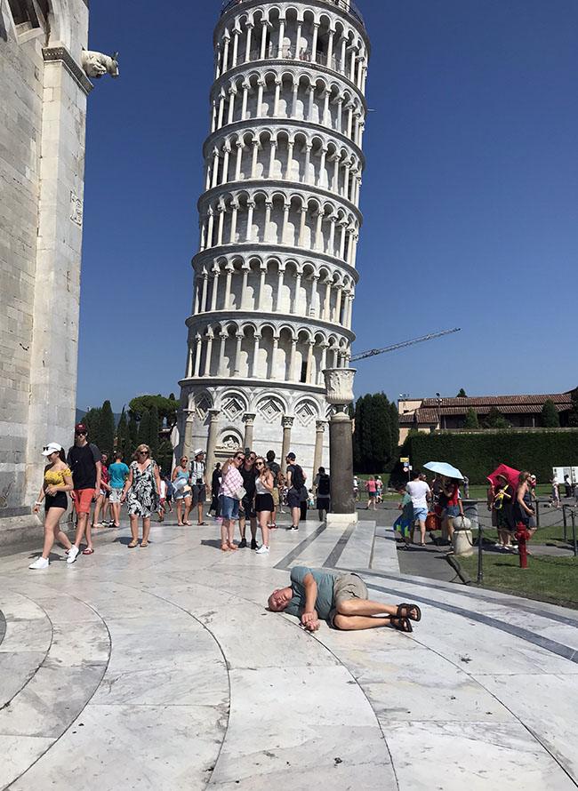 Visited Italy for the first time. Was very tired from working late reliefs so naps were required . At the Leaning Tower of Pisa. Photos courtesy Steve Whalen