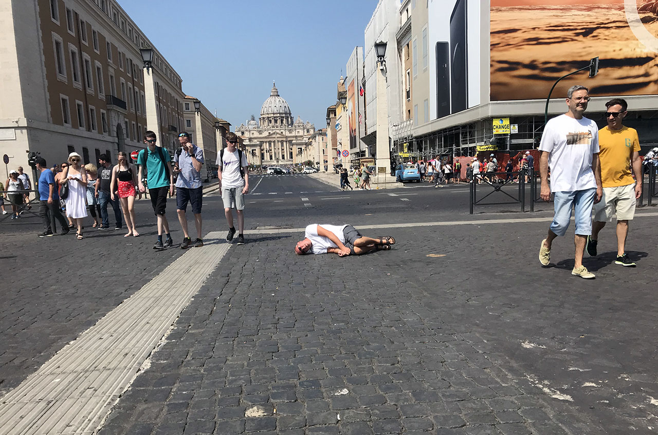Visited Italy for the first time. Was very tired from working late reliefs so naps were required .At the Vatican. Photos courtesy Steve Whalen